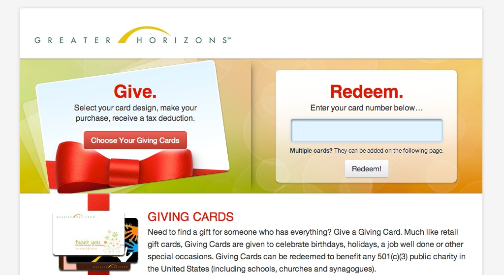 Greater Horizons Charity Giving Card